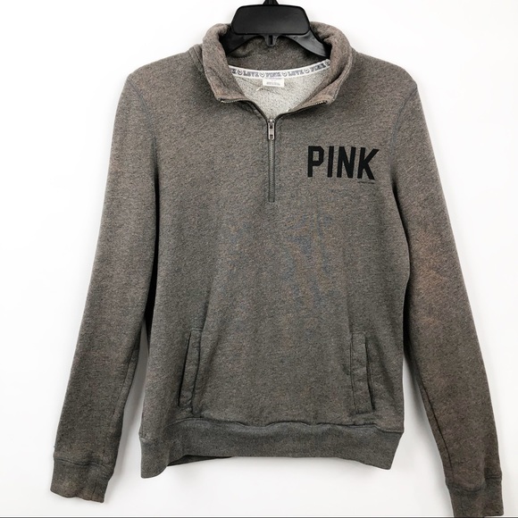 VS PINK Pullover Sweatshirt 1/4 Zip Gray - Picture 3 of 8
